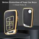 for VW Volkswagen Key Fob Cover, Soft TPU Protection Key Fob Case Compatible with VW Golf Alltrack Atlas Jetta Passat Arteon Tiguan Smart Car Key Accessories (Gold Black)