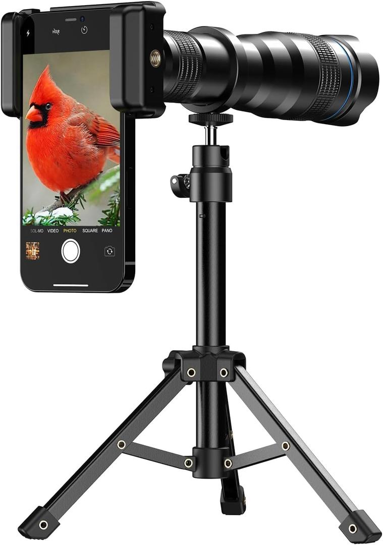 Apexel High Power 36X HD Telephoto Lens with Phone Tripod for iPhone Samsung Pixel One Plus Huawei Lens Attachment Black