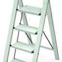Taranta 4 Step Ladder, Lightweight Aluminum Step Stool with Convenient Handgrip, Folding Ladder with Anti-Slip Pedals, 330lbs Capacity Stepladder for Home, Office, Kitchen - Fairyland Green