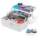 Yieach 13.3 Inch Craft Box Organizer and Medicine Organizer Storage with 2 Tier Tray, Multifunctional Plastic Sewing Organizers, Cute First aid Kit Empty Box with Handle and Craft Supply storage, White