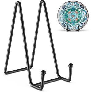 3 Pack 6 Inch Plate Stands for Display Picture - Vinyl Table Top Display, Decorative Metal Frame Holders for Book , Photo and Platter, Tabletop Art, Black 3 Packs