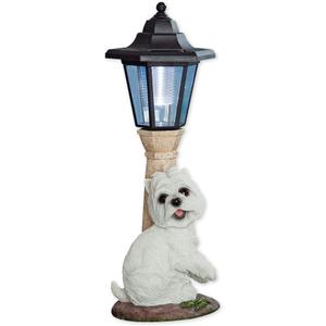 Bits and Pieces - Solar Dog Lantern-Solar Powered Garden Lantern - Resin Dog Sculpture with LED Light (Westie)