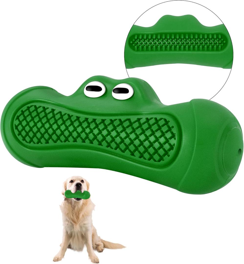 Durable Dog Chew Toy for Aggressive Chewers, Tough Natural Rubber Squeaky Dog Toy with Irresistible Beef Flavor, Dental Care, Teeth Cleaning & Boredom Relief for Medium & Large Dogs (Green)