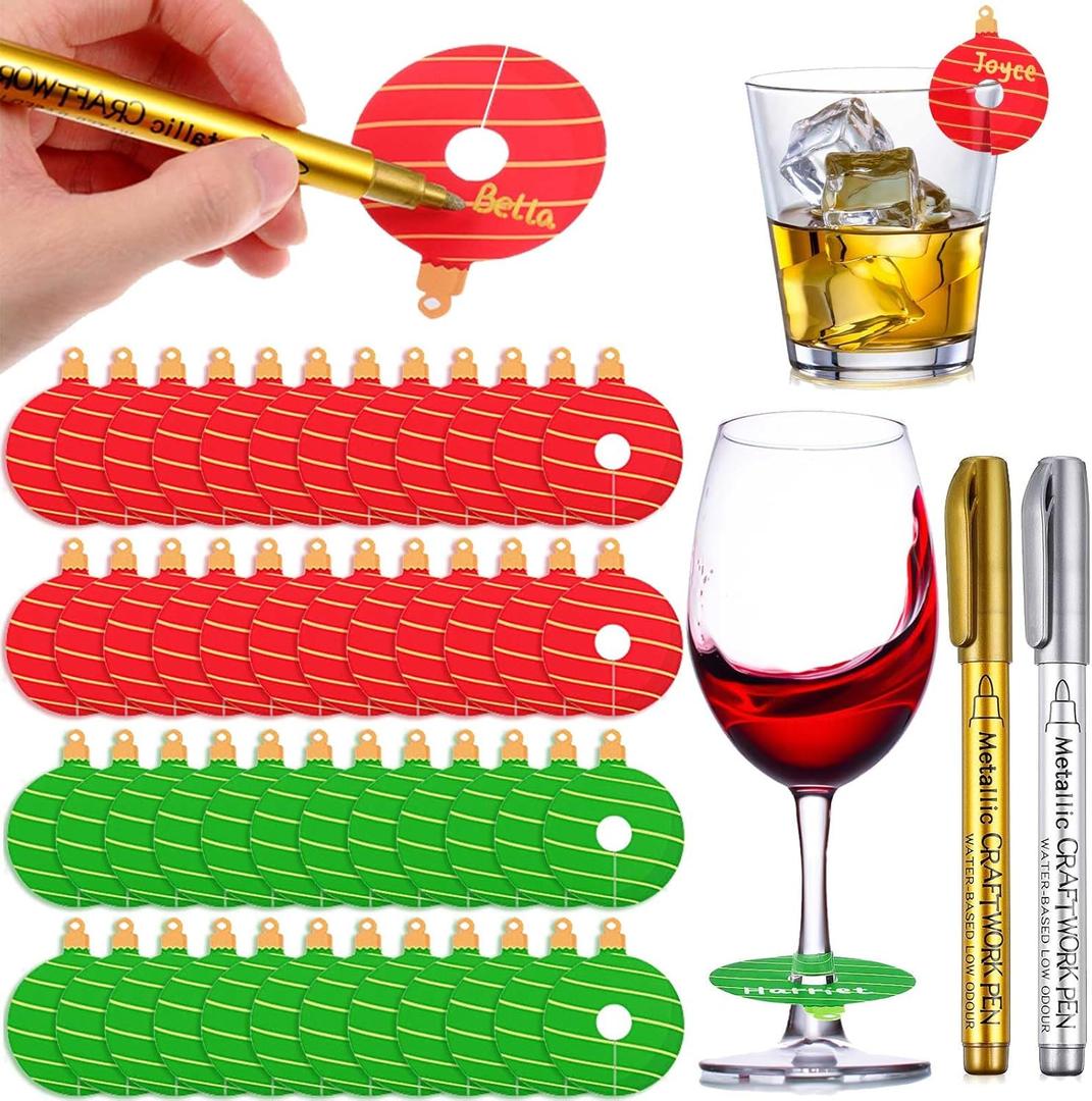 48 Pcs Wine Glass Charms Drink Tags Disposable Paper Tag Cup Identifier Wine Beverage Charms with Marker Pen for Wedding Baby Shower Birthday Holiday Party Champagne Flutes Cocktails