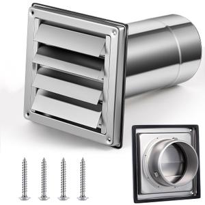 Shimeyao 4" Wall Vent Cover Stainless Steel Outside Dryer Vent Covers for House Exhaust Duct Kit with Removable Extension Pipe 8 Inch and 4 Screw for House Outdoor Extended Air Pipe, Silver