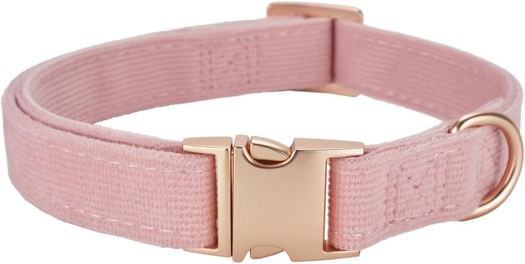 Soft Dog Collar with Metal Buckle Adjustable Durable Comfort Cotton Corduroy Collars for Large Medium Small Dogs Velvet Dog Collars, Light Pink (Medium (Pack of 1))