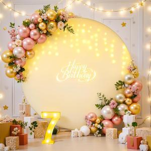 6.6 ft Arch Backdrop Cover(Only Cover, Stand not Included)，Round Beige With Lights