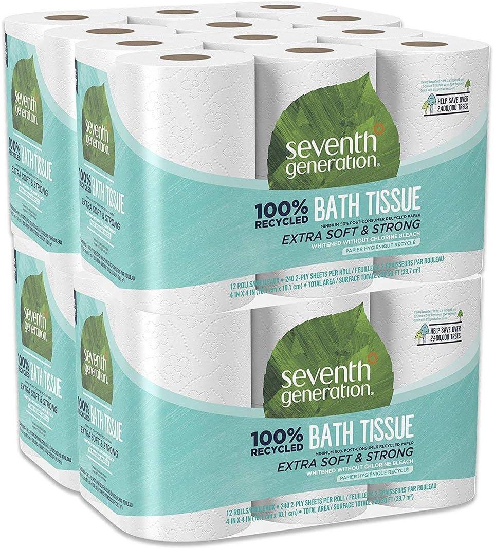 100% Recycled Bathroom Tissue, Septic Safe, 2-Ply, White, 240 Sheets/Roll, 12 Rolls/Pack, 4 Packs/Carton