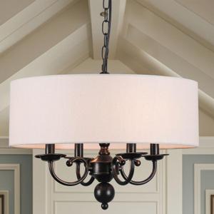 Modern Drum Chandelier Light Fixture 4-Light Black Drum Chandelier with Linen Shade 17.75" Chandelier for Dining Room, Living Room, Bedroom, Kitchen Island, E12