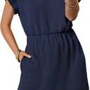 ANRABESS Womens Summer Dresses Casual V Neck Short Sleeve Elastic Waist Mini Tshirt Dress Beach Vacation Sundress with Pocket (Blue, XXL)