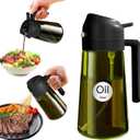 Light-Blocking Dark Oil Sprayer for Cooking, 2 in 1 Olive Oil Dispenser Bottle for Kitchen, Premium Dark Green Glass Oil Bottle, Food-Grade Oil Mister for Air Fryer, BBQ (White)