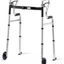 Walkers for Seniors with 5 Front Wheels by Health Line Massage Products, Width Adjustable Compact Standard Walker Support Up to 350lbs, Quick Folding 2 Wheels Walker for Seniors, Adults Sliver (Silver)
