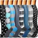 CHARMKING Compression Socks for Women & Men Circulation (8 Pairs) 15-20 mmHg is Best Support for Athletic Running,Cycling (Large-X-Large, 25 Black/Black/Black/Blue/Blue)