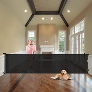 WOMHOM 100 Inch Extra Wide Baby Gates for Large Opening Retractable Indoor Baby Gate for Dogs Puppy Gates for The House 8.3ft Width for Kids Extra Long Retractable Dog Gate for Stairs Outdoor (Black) (100" Wide)