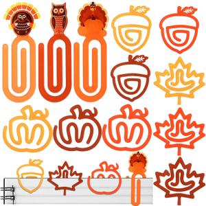 12 Pcs Thanksgiving Jumbo Acrylic Paper Clips Turkey Paperclip Design Bookmark Gift Set for Book Lovers Thanksgiving Appreciation Supplies Office School Gift Ideas, 6 Styles