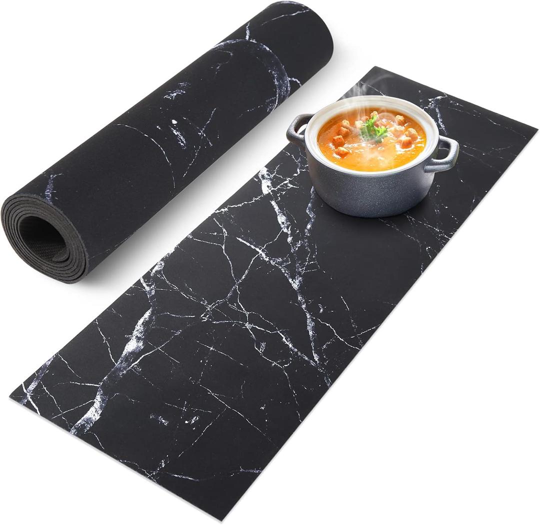 Trivet Table Runner Hot Plates Mat 12 X 40 Inch Heat Resistant Table Protector Waterproof Decorative Farmhouse Kitchen Trivets Counter Heat Proof Placemats for Hot Dishes (Black Marble) 