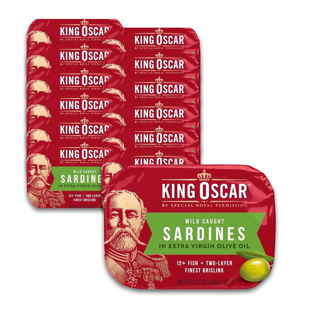 King Oscar Sardines Extra Virgin Olive Oil, 3.75-Ounce Cans (Pack of 12) (EXP 09/19/30)