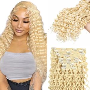 #613 Blonde Clip in Hair Extensions,Soft Real Human Hair 120g 7pcs,22 Inch Brazilian Remy #613 Clip ins for Women,Blonde Deep Wave Clip ins Silky Hair Extensions