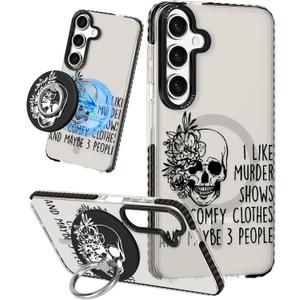 for Samsung Galaxy A14 5G Case for Women - Girls Cute Design Compatible with Magsafe Magnetic Ring Holder Stand Skull Skeleton Unique Pattern TPU Phone Covers for Samsung A14 5G Case