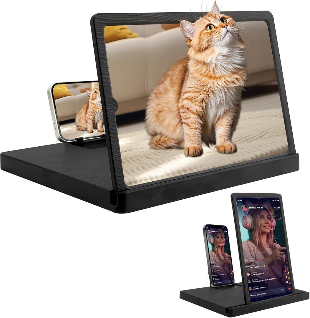 12" Phone Screen Magnifier, 3D HD Cell Phone Magnifier Screen with Vertical & Horizontal Switch, Foldable Mobile Phone Amplifier Enlarger for Movies Videos Games, Compatible with All Smartphones