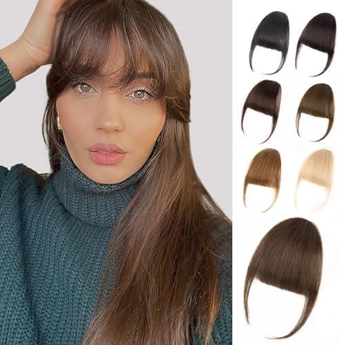 EINAEY Bangs Hair Clip - Brown Clip in Bangs Real Human Hair, Fake Bangs Fringe with Temples Wispy Bangs Hair Extensions for Women Daily Wear