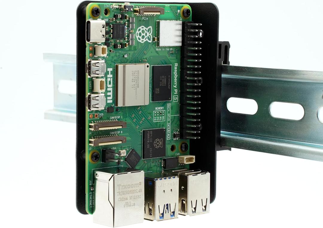 KKSB DIN Rail Clip Mount Bracket for Raspberry Pi - Compatible with Raspberry Pi 5, 4B, 3B and Other SBCs with The Same Screw Hole Pattern - Multiple Clip Mounting Positions