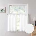 Tollpiz Linen Tier Curtain Rod Pocket Semi Sheer Half Kitchen Curtains Burlap Light Filtering Thick Linen Drape for Bathroom, 30 x 36 inches Long, White, Set of 2 Panels
