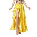 MUNAFIE Belly Dance Skirt Satin Split Side Long Skirts for Women Yellow, Size Small