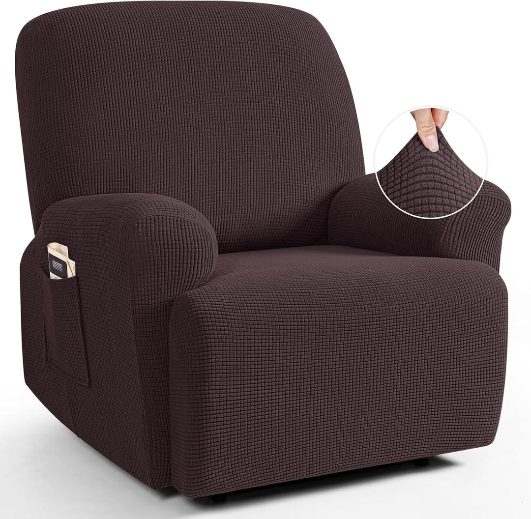 TAOCOCO Oversized Recliner Chair Covers, 1 Seater Streach Recliner Covers Soft Couch Protector Furniture Protector Covers with Elastic Chair Cover Jacquard Pattern (Chocolate)