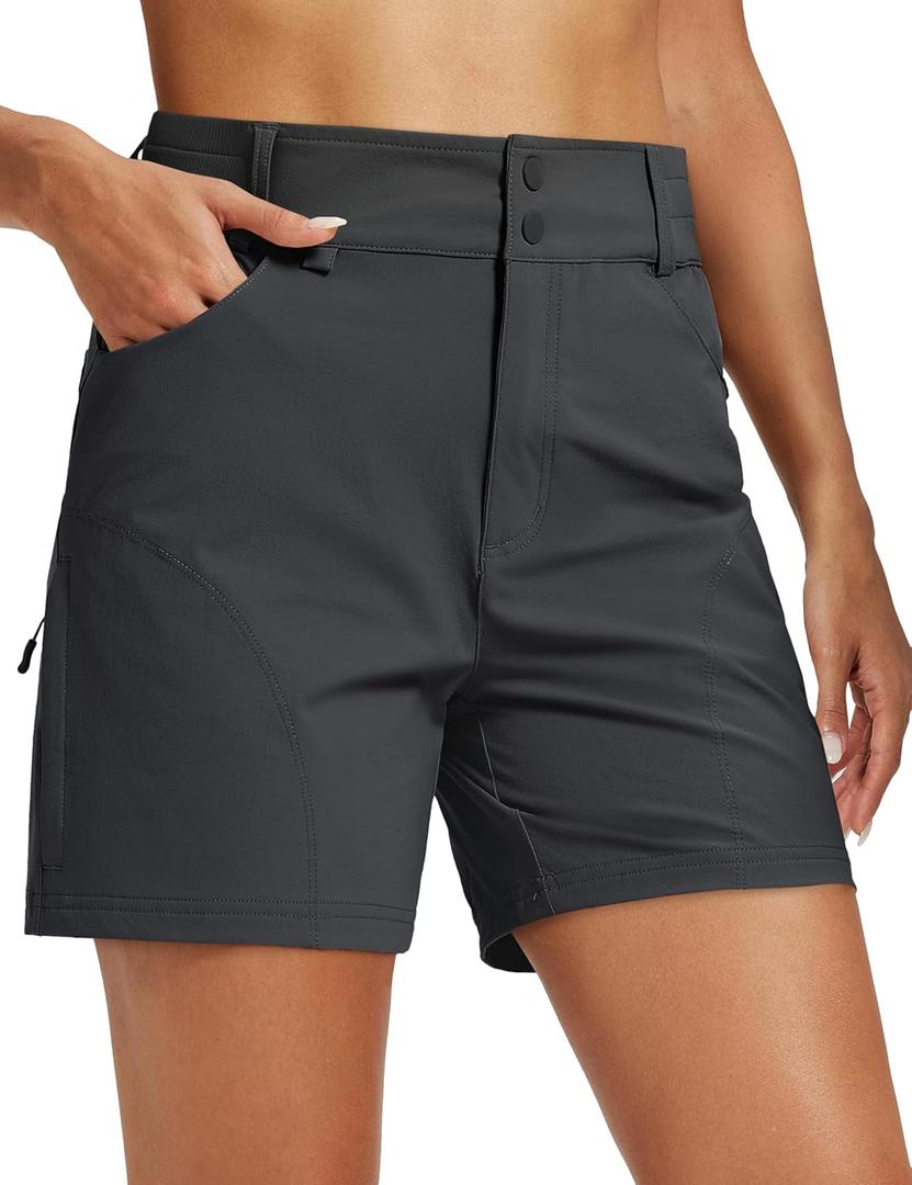 MAGCOMSEN Womens Hiking Cargo Shorts Golf Athletic Lightweight Water Resistant Shorts with Pockets for Summer 5 Inch (Gray, XL)