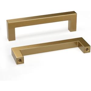 Goldenwarm 10 Pack 3-3/4in Champagne Bronze Cabinet Pulls Gold Cabinet Handles Bronze Drawer Pulls Champagne Gold Drawer Handles Square Kitchen Dresser Hardware for Bedroom Cupboard