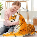 Tezituor 43.3inch Giant Tiger Stuffed Animal, Hugging Soft Tiger Plush Body Pillow for Boys Girls, Realistic Large Stuffed Tiger Plush Toy Gift for Christmas Birthday Decor