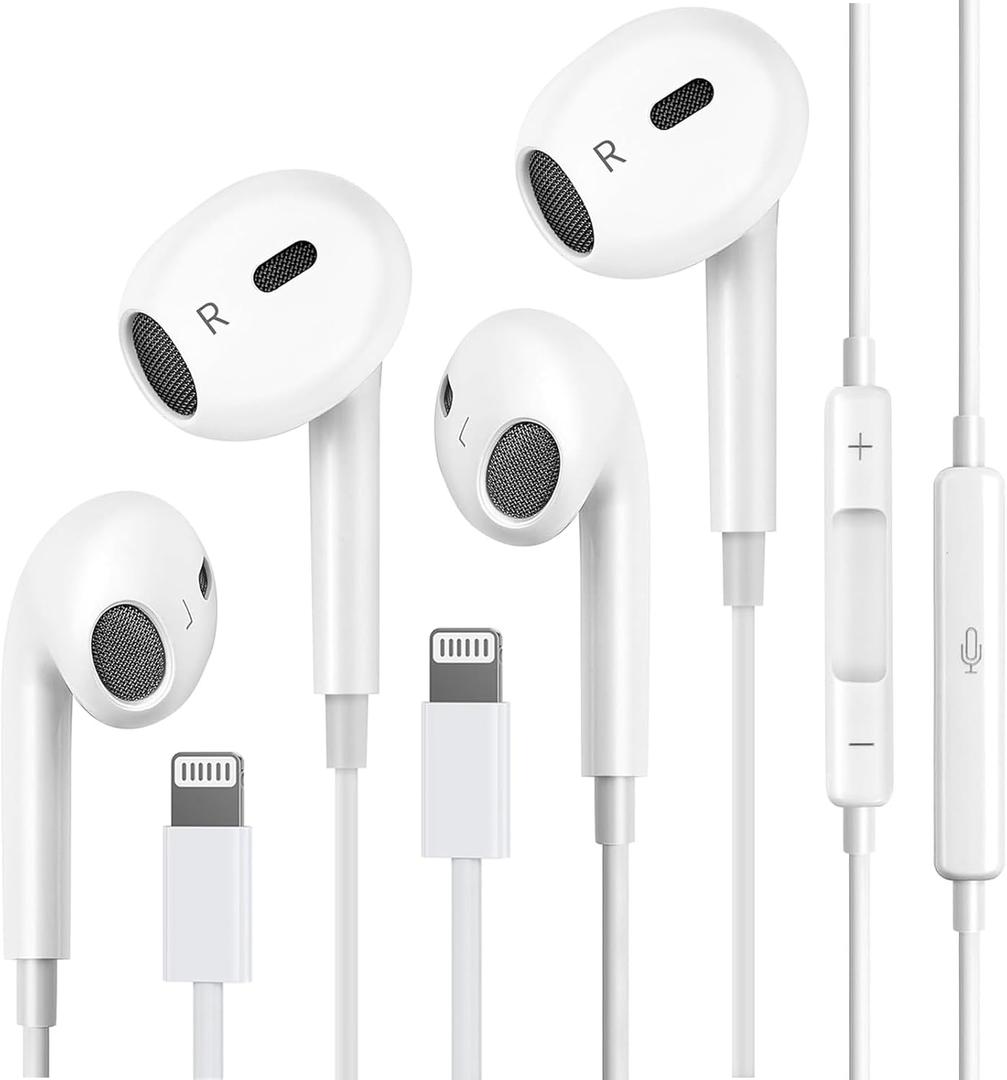 2-Pack Apple Earbuds with Lightning Connector (Plug&Play),Wired Headphone for iPhone with Built-in Mic & Volume Control,Compatible with iPhone 14/13/12/11/XR/XS/X/8/7/Pro MaxMFI Certified Earphone
