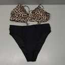 SUUKSESS Women High Waisted High Cut Bikini Set Sexy Triangle Two Piece Swimsuits (Medium, 127 Leopard Black)