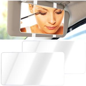 2 PCS Car Sun Visor Mirror, Cosmetic Makeup Mirrors with Straps, HD Car Interior Cosmetic Mirror, Universal Sun Visor Mirrors for Trucks, Cars, SUVs (White)