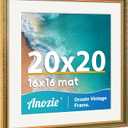 Vintage 20x20 Frame, Antique Gold Photo Frames with Plexiglass Front,Ornate Square 20x20 Picture Frame Display 16x16 with Mat or 20 x 20 Frame Without, Wall Décor,1 Pack,Green