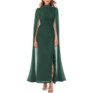 Lrady Women's Wedding Guest Dress Evening Gowns High Neck Formal Cocktail Party Maxi Bodycon Dresses with Cape Sleeve (Large, 3# Dark Green)