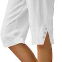 Cotton Linen Capri Pants for Women Petite Bermuda Shorts Knee Length Drawstring Pants Summer Beach Long Shorts (White, XL)