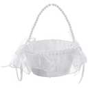 Wedding Flower Girl Basket with Pearl Handle,Satin Flower Storage Basket for Wedding Home Garden Decor (5884, 1)