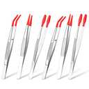 Mixweer 6 Pcs Rubber Long Tipped Tweezer Set for Jewelry Making Soft PVC Rubber Coated Tip Bent and Straight Flat Tip Precision Tweezer for Craft Bead Jewelry Stamps Industrial