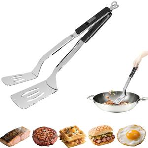 13.5-inch Stainless Steel Tongs for Cooking  Versatile Metal Spatula Tongs for Flipping, Picking Up, Cutting, and Stir-Frying Meats and Other Foods. Kitchen Tongs Durable and Multifunctional.(Black)