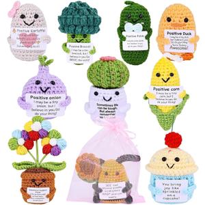 Crochet Encouragement Decor Set  10PCS Handmade Positive Message Ornaments with Cards & Gift Bags, Bulk Appreciation Keepsake Set for Coworkers, Office Desk Decorative Display