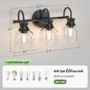 3 Lights Bathroom Vanity Light Fixtures, Matte Black Traditional Classic Vanity Light with Clear Glass, Bathroom Lighting Fixtures Over Mirror