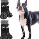 SCENEREAL Anti Slip Dog Socks to Prevent Licking Paws, Dog Shoes for Hot/Cold Pavement, Paw Protector Traction Control on Hardwood Floor, Dog Shoes Booties for Puppy Small Medium Large Senior Dogs (S(Pack of 4), Classic Style-Black)