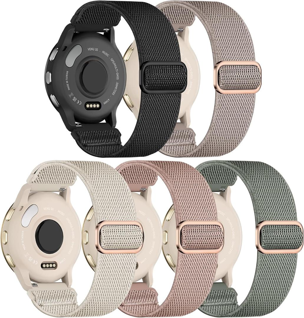 5 Pack Nylon Watch Bands Compatible with Garmin Venu 3S/Venu 4(41mm)/2S/Forerunner 265S 42mm,18mm Soft Stretchy Sport Strap for Garmin Vivoactive 4S 40mm/Forerunner 255S 41mm Women Men