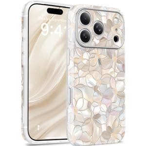 GVIEWIN for iPhone 17 Pro Case for Women, [Compatible with MagSafe] [Upgraded Full Camera Protection], Stylish Floral Shockproof Protective Phone Case for iPhone 17 Pro 6.3", Argentlily/White