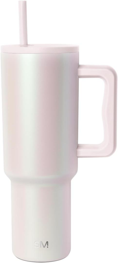 Simple Modern 40 oz Trek Tumbler with Handle and Straw Lid | Cup Holder Friendly Insulated Stainless Steel Travel Mug | Coconut Pearl