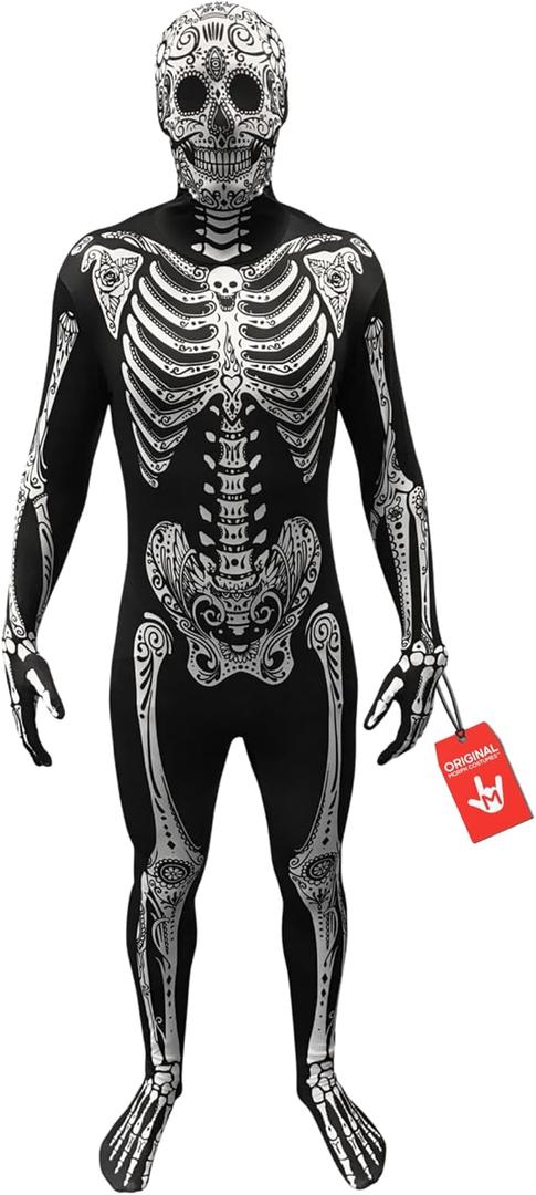 Morphsuits Day Of The Dead Skeleton Costume For Men, Adult Bodysuit, Halloween Skeleton Morph Suit (Large)