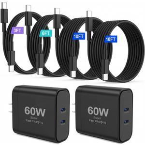 iPhone 17 Charger,45W Fast Charging Dual Port USB C Charger Block with 3/6/10/10FT Type C Charging Cable-PD Quick Adapter 3.0 for iPhone 17e/17/17 Pro/17 Pro Max/Air/16/15 Pro Max/Plus,iPad (Black)