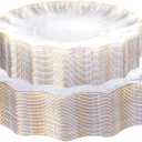 Rubtlamp Heavyduty 60Pcs Clear Gold Plastic Plates - Clear Scalloped Plates with Gold Trim - 30 Dinner & 30 Dessert Platos for Party, Wedding (30 Guests)
